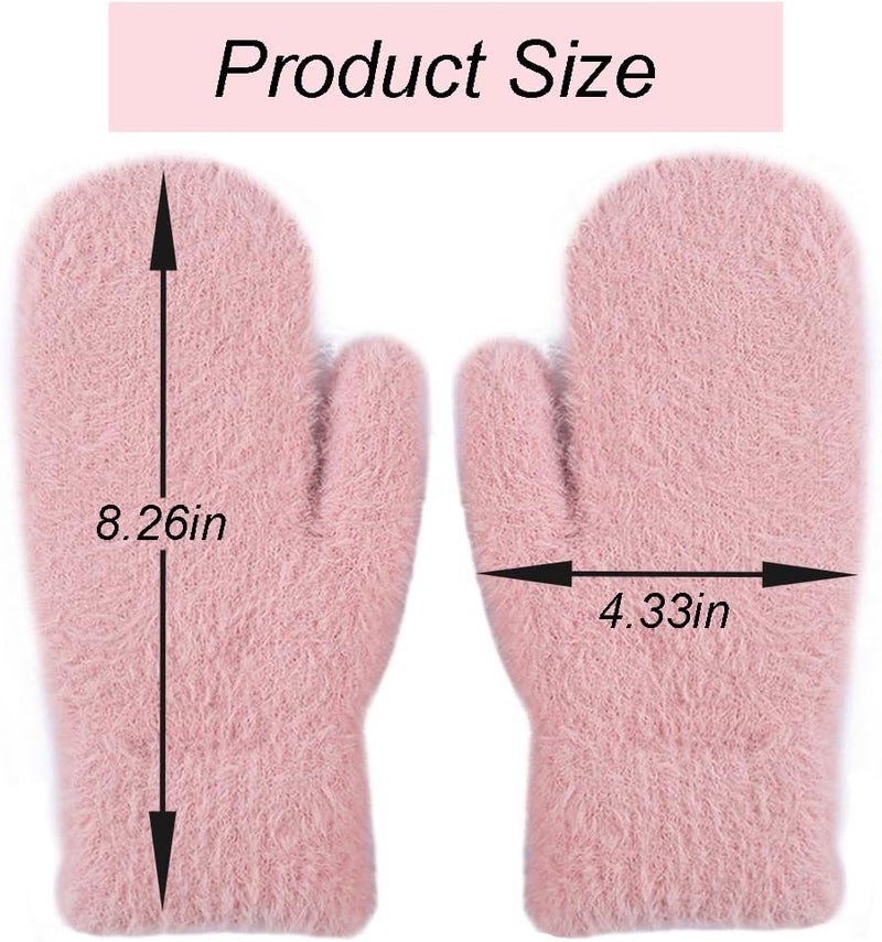 Eohak Winter Warm Mittens for Women - Knit Gloves Soft Wool Thick Fleece Lining Mittens - Image 4